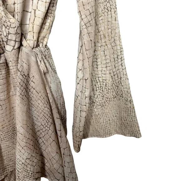 The Jetset Diaries Sobek Snakeskin Print Long Bell Sleeve Romper